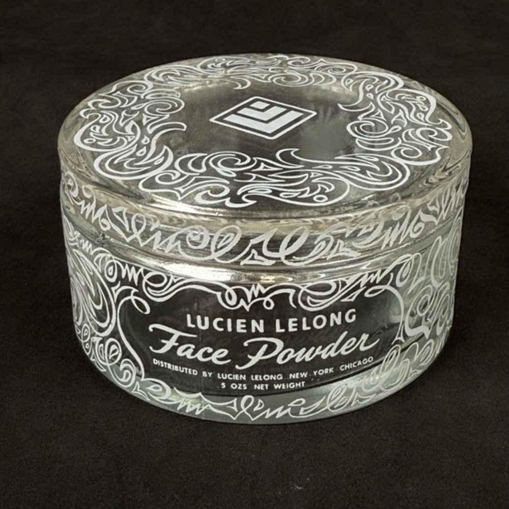 Vintage Lucien Lelong Face Powder Glass Jar Container Vanity Decor